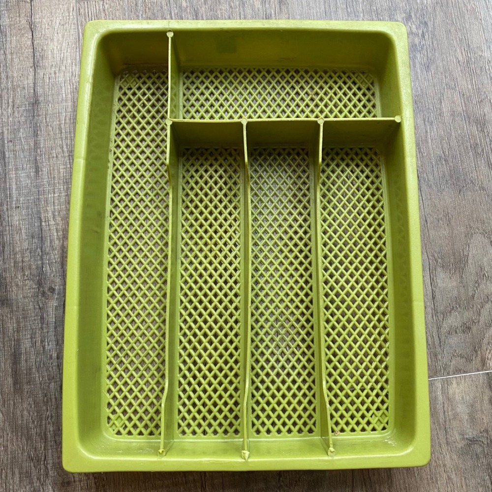Vintage Avocado Green Plastic Silverware Drawer Organizer 5 Slot Utensil Tray